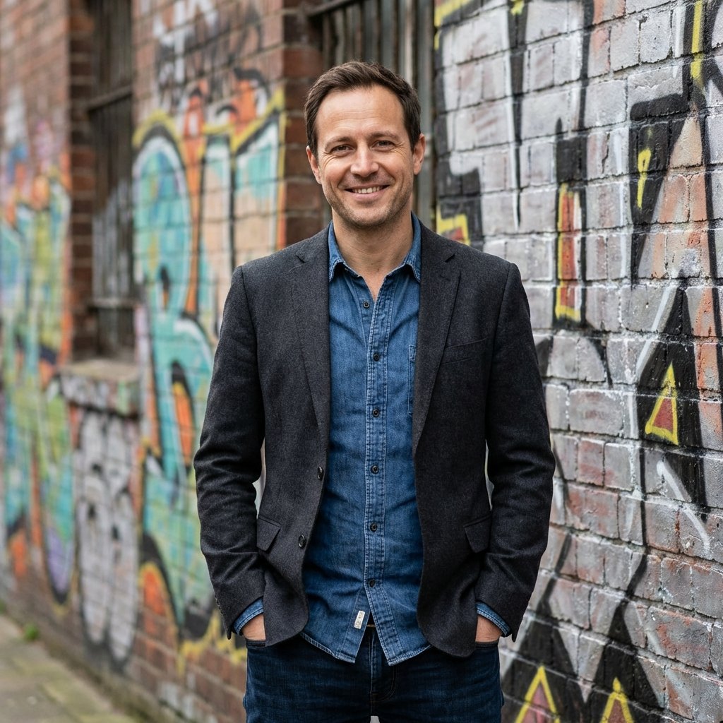 Man against textured wall