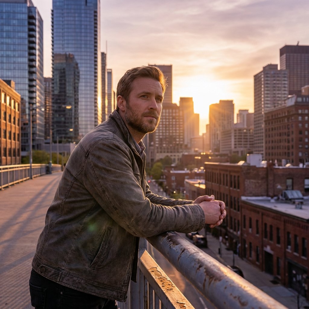 City sunset portrait
